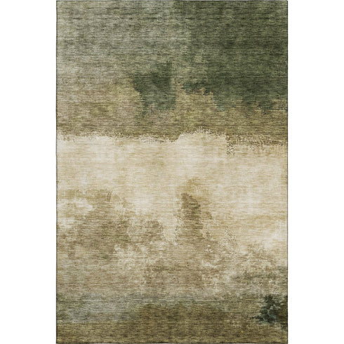 9' X 12' Fern Green And Beige Abstract Washable Area Rug With UV Protection