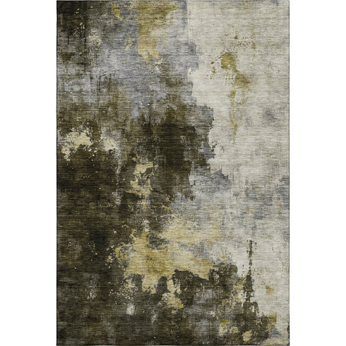 5' X 8' Brown Gold And Silver Abstract Washable Area Rug With UV Protection