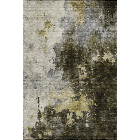 5' X 8' Brown Gold And Silver Abstract Washable Area Rug With UV Protection