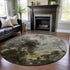 8' Brown Gold And Silver Abstract Washable Round Rug With UV Protection