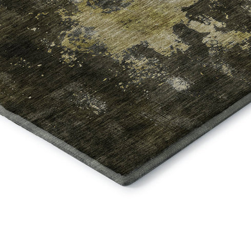 8' Brown Gold And Silver Abstract Washable Round Rug With UV Protection