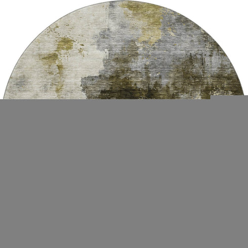 8' Brown Gold And Silver Abstract Washable Round Rug With UV Protection