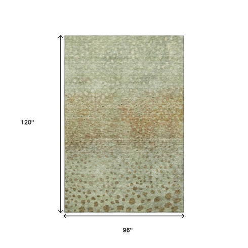 8' X 10' Artichoke Green And Copper Polka Dot Washable Area Rug With UV Protection