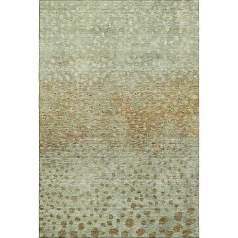 8' X 10' Artichoke Green And Copper Polka Dot Washable Area Rug With UV Protection