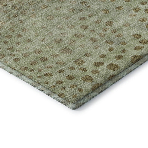 8' X 10' Artichoke Green And Copper Polka Dot Washable Area Rug With UV Protection