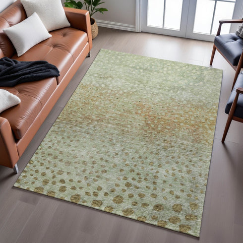 8' X 10' Artichoke Green And Copper Polka Dot Washable Area Rug With UV Protection