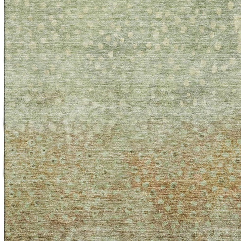 8' X 10' Artichoke Green And Copper Polka Dot Washable Area Rug With UV Protection