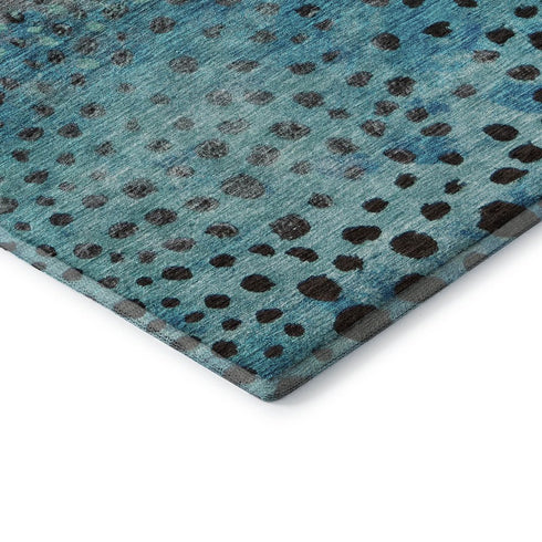 5' X 8' Blue Copper And Ivory Polka Dot Washable Area Rug With UV Protection