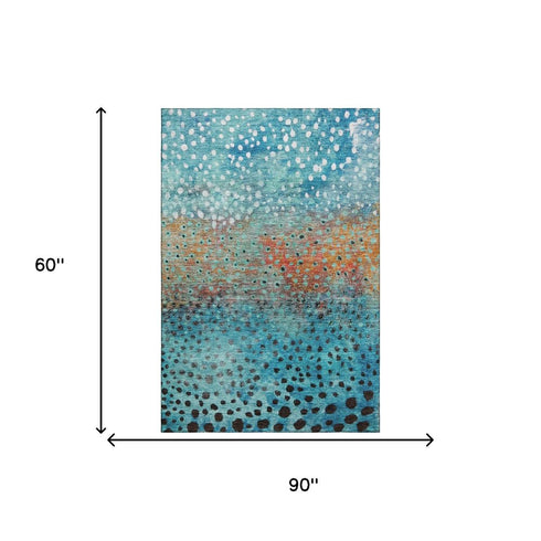 5' X 8' Blue Copper And Ivory Polka Dot Washable Area Rug With UV Protection