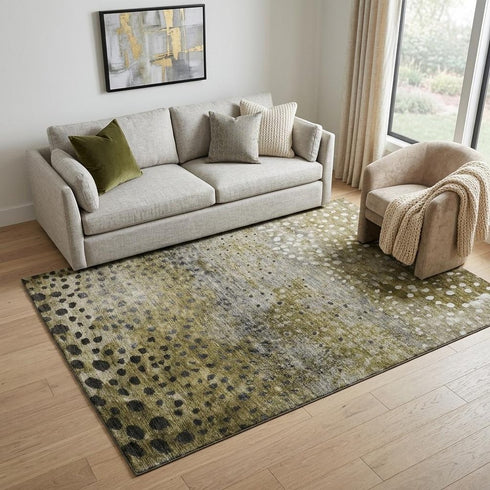 5' X 8' Brown Gray And Beige Polka Dot Washable Area Rug With UV Protection