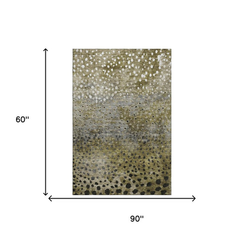 5' X 8' Brown Gray And Beige Polka Dot Washable Area Rug With UV Protection