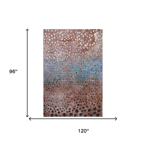 8' X 10' Rust Teal And Ivory Polka Dot Washable Area Rug With UV Protection