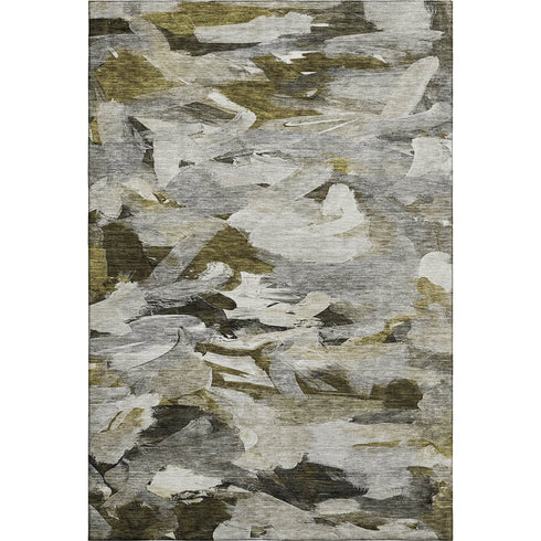 5' X 8' Granite Gray Beige And Gold Abstract Washable Area Rug With UV Protection
