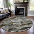 8' Granite Gray Beige And Gold Abstract Washable Round Rug With UV Protection