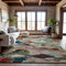 9' X 12' Green Orange And Teal Abstract Washable Area Rug With UV Protection
