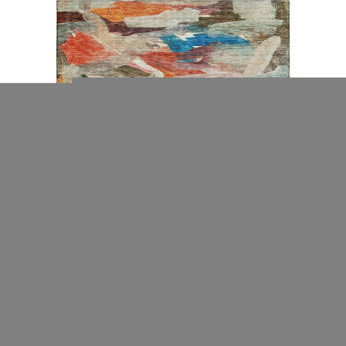 9' X 12' Green Orange And Teal Abstract Washable Area Rug With UV Protection