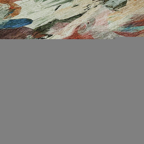 9' X 12' Green Orange And Teal Abstract Washable Area Rug With UV Protection
