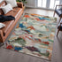 9' X 12' Green Orange And Teal Abstract Washable Area Rug With UV Protection