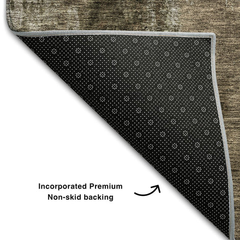 5' X 8' Brown And Beige Abstract Washable Area Rug With UV Protection
