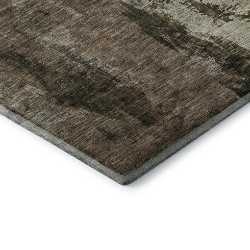 5' X 8' Brown And Beige Abstract Washable Area Rug With UV Protection