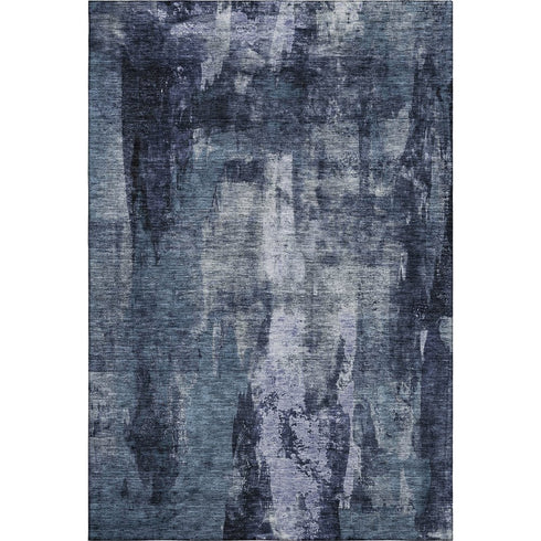 5' X 8' Navy Blue And Silver Abstract Washable Area Rug With UV Protection