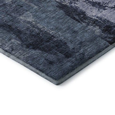 5' X 8' Navy Blue And Silver Abstract Washable Area Rug With UV Protection