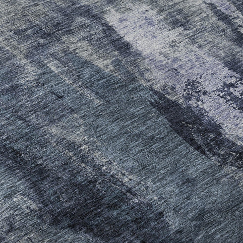 5' X 8' Navy Blue And Silver Abstract Washable Area Rug With UV Protection