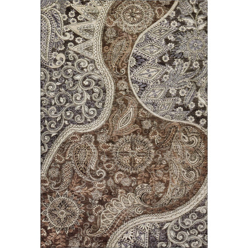 5' X 8' Brown Beige And Taupe Paisley Washable Area Rug With UV Protection