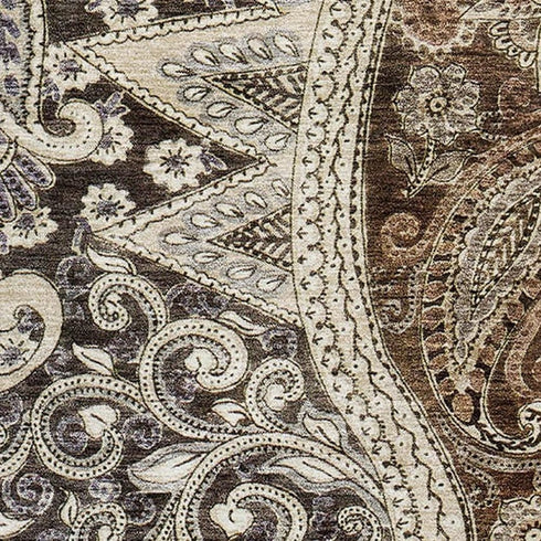 5' X 8' Brown Beige And Taupe Paisley Washable Area Rug With UV Protection