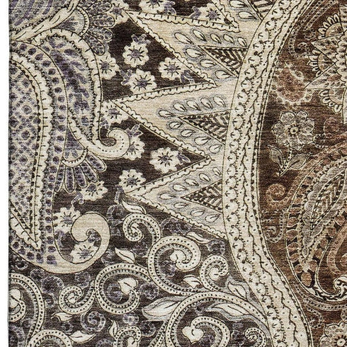 5' X 8' Brown Beige And Taupe Paisley Washable Area Rug With UV Protection