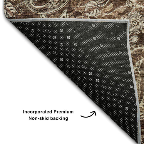 8' X 10' Brown Beige And Taupe Paisley Washable Area Rug With UV Protection