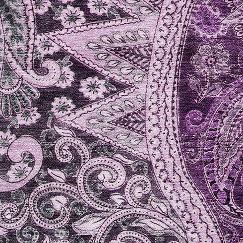 8' X 10' Purple And Charcoal Paisley Washable Area Rug With UV Protection