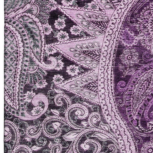 8' X 10' Purple And Charcoal Paisley Washable Area Rug With UV Protection