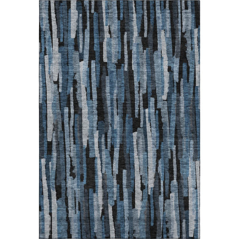 5' X 8' Blue Charcoal And Silver Striped Washable Area Rug With UV Protection