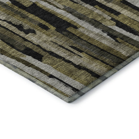 5' X 8' Brown Charcoal And Gray Striped Washable Area Rug With UV Protection