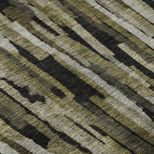 5' X 8' Brown Charcoal And Gray Striped Washable Area Rug With UV Protection
