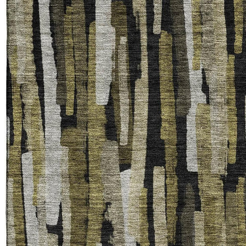 5' X 8' Brown Charcoal And Gray Striped Washable Area Rug With UV Protection
