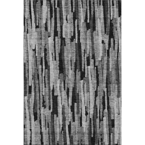 8' X 10' Gray And Silver Striped Washable Area Rug With UV Protection