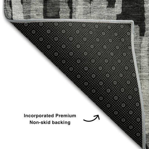 8' X 10' Gray And Silver Striped Washable Area Rug With UV Protection