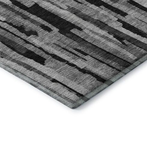 8' X 10' Gray And Silver Striped Washable Area Rug With UV Protection