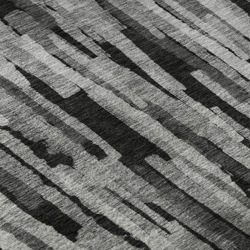 8' X 10' Gray And Silver Striped Washable Area Rug With UV Protection
