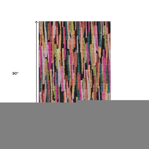 5' X 8' Pink Teal And Orange Striped Washable Area Rug With UV Protection