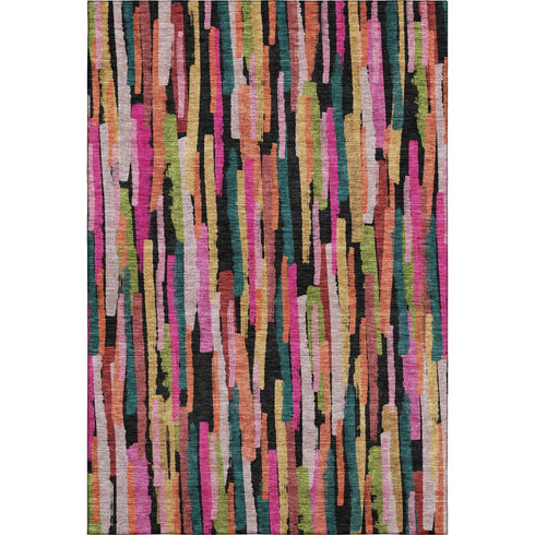 5' X 8' Pink Teal And Orange Striped Washable Area Rug With UV Protection