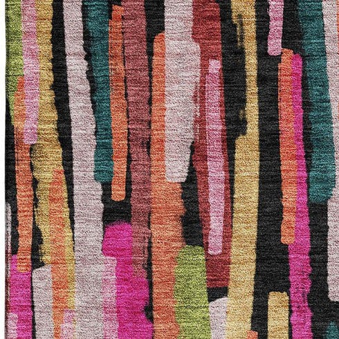 5' X 8' Pink Teal And Orange Striped Washable Area Rug With UV Protection