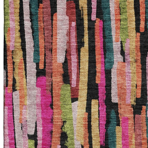 5' X 8' Pink Teal And Orange Striped Washable Area Rug With UV Protection