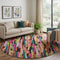 8' Pink Teal And Orange Striped Washable Round Rug With UV Protection