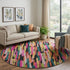 8' Pink Teal And Orange Striped Washable Round Rug With UV Protection