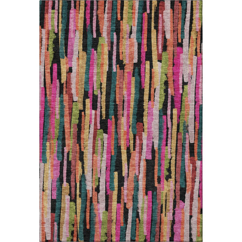 8' X 10' Pink Teal And Orange Striped Washable Area Rug With UV Protection