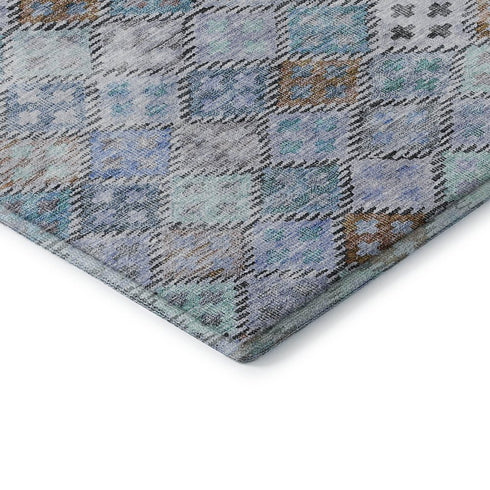 5' X 8' Blue Copper And Silver Geometric Washable Area Rug With UV Protection