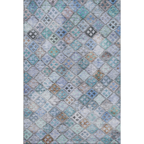 8' X 10' Blue Copper And Silver Geometric Washable Area Rug With UV Protection